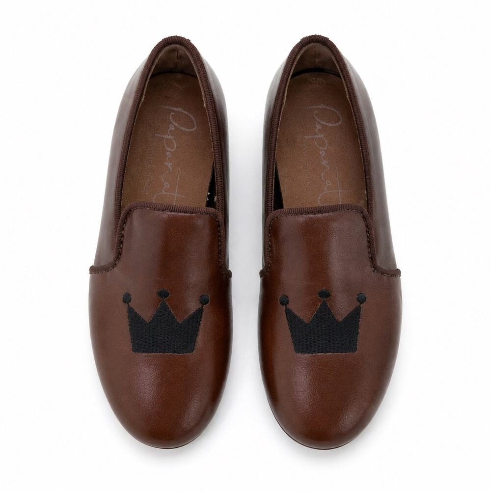 PAPANATAS Boys Leather Crown Embroidered Loafers European Shoes